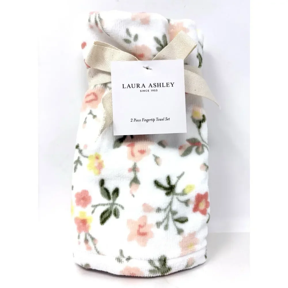 Laura Ashley Fingertip Tip Towels Set Evie Floral 2 Pcs Peach Yellow NWT